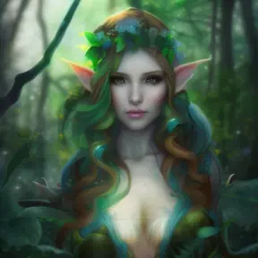 Closeup of a beautiful elf in a magical forest, 4k, Highly Detailed, Masterpiece, Pretty Face, Digital Illustration, Cinematic Lighting, Realistic, Sharp Focus, Centered, Beautifully Lit, Bioluminescent by Stanley Artgerm Lau