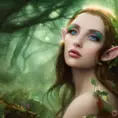 Closeup of a beautiful half elf in a magical forest, 4k, Highly Detailed, Masterpiece, Pretty Face, Digital Illustration, Cinematic Lighting, Realistic, Sharp Focus, Centered, Beautifully Lit, Bioluminescent by Stanley Artgerm Lau