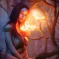 Closeup of a beautiful fire mage in a magical forest, 4k, Highly Detailed, Masterpiece, Pretty Face, Digital Illustration, Cinematic Lighting, Realistic, Sharp Focus, Centered, Beautifully Lit, Bioluminescent by Stanley Artgerm Lau