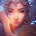 Closeup of a beautiful ice mage in a magical forest, 4k, Highly Detailed, Masterpiece, Pretty Face, Digital Illustration, Cinematic Lighting, Realistic, Sharp Focus, Centered, Beautifully Lit, Bioluminescent by Stanley Artgerm Lau