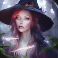 Closeup of a beautiful witch in a magical forest, 4k, Highly Detailed, Masterpiece, Pretty Face, Digital Illustration, Cinematic Lighting, Realistic, Sharp Focus, Centered, Beautifully Lit, Bioluminescent by Stanley Artgerm Lau