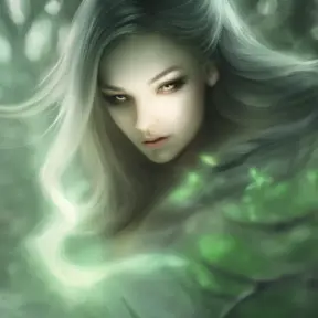 Closeup of a beautiful ghost in a magical forest, 4k, Highly Detailed, Masterpiece, Pretty Face, Digital Illustration, Cinematic Lighting, Realistic, Sharp Focus, Centered, Beautifully Lit, Bioluminescent by Stanley Artgerm Lau