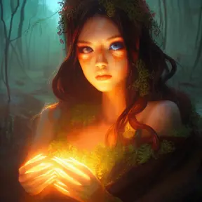 Closeup of a beautiful fire mage in a magical forest, 4k, Highly Detailed, Masterpiece, Pretty Face, Digital Illustration, Cinematic Lighting, Realistic, Sharp Focus, Centered, Beautifully Lit, Bioluminescent by Stanley Artgerm Lau