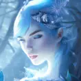 Closeup of a beautiful ice mage in a magical forest, 4k, Highly Detailed, Masterpiece, Pretty Face, Digital Illustration, Cinematic Lighting, Realistic, Sharp Focus, Centered, Beautifully Lit, Bioluminescent by Stanley Artgerm Lau