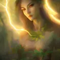 Closeup of a beautiful lightning mage in a magical forest, 4k, Highly Detailed, Masterpiece, Pretty Face, Digital Illustration, Cinematic Lighting, Realistic, Sharp Focus, Centered, Beautifully Lit, Bioluminescent by Stanley Artgerm Lau