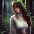 Closeup of a beautiful healer in a magical forest, 4k, Highly Detailed, Masterpiece, Pretty Face, Digital Illustration, Cinematic Lighting, Realistic, Sharp Focus, Centered, Beautifully Lit, Bioluminescent by Stanley Artgerm Lau