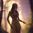 Closeup of a beautiful Pocahontas in a magical forest, 4k, Highly Detailed, Masterpiece, Pretty Face, Digital Illustration, Cinematic Lighting, Realistic, Sharp Focus, Centered, Beautifully Lit, Bioluminescent by Stanley Artgerm Lau