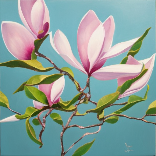 Magnolia flowers, Modern, Ethereal, Oil on Canvas, Spring