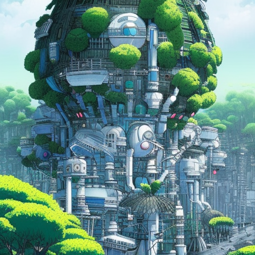 A minimalistic fantasy biopunk city, Highly Detailed, Intricate Artwork, Comic, Photo Realistic by Studio Ghibli