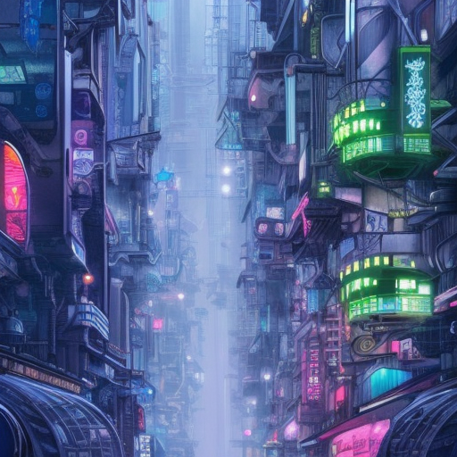 A fantasy cyberpunk city, Highly Detailed, Intricate Artwork, Comic, Photo Realistic by Studio Ghibli