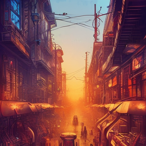 Steampunk city, Highly Detailed, Intricate Artwork, Comic, Photo Realistic, Fantasy by Alena Aenami