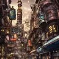 Steampunk city, Highly Detailed, Intricate Artwork, Comic, Photo Realistic, Fantasy by Studio Ghibli