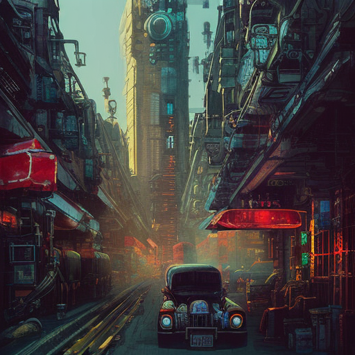 Dieselpunk city, Highly Detailed, Intricate Artwork, Comic, Photo Realistic, Fantasy by Alena Aenami, Studio Ghibli