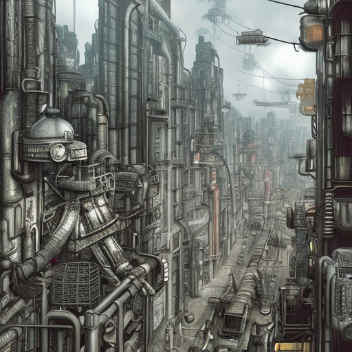 Dieselpunk city, Highly Detailed, Intricate Artwork, Comic, Photo Realistic, Fantasy by Studio Ghibli
