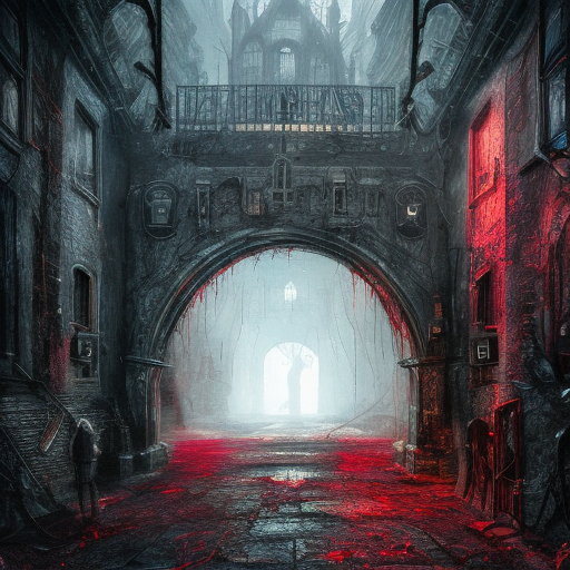 Hyper Detailed illustration of an eerie dark dystopian dungeon texture architecture with blood walls and cobwebs, 8k, Gothic and Fantasy, Horror, Epic, Sharp Focus, Deviantart, Beautifully Lit