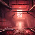 Hyper Detailed illustration of an eerie dystopian underground dungeon with blood walls, 8k, Gothic and Fantasy, Horror, Epic, Sharp Focus, Deviantart by Alena Aenami