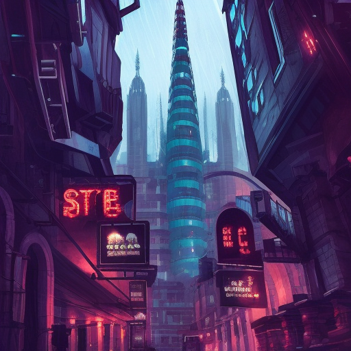 Hyper Detailed illustration of a Beneath a Steel Sky city at night, 8k, Gothic and Fantasy, Epic, Sharp Focus, Deviantart by Alena Aenami