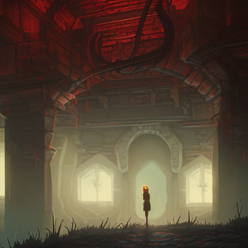 Detailed illustration of dark dungeon, dystopian texture architecture, blood walls, spiders, and cobwebs, 8k, Hyper Detailed, Trending on Artstation, Epic, Deviantart, Beautifully Lit by Alena Aenami, Studio Ghibli