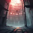 Detailed illustration of dark dungeon, dystopian texture architecture, blood walls, spiders, and cobwebs, 8k, Hyper Detailed, Trending on Artstation, Epic, Deviantart, Beautifully Lit by Alena Aenami, Studio Ghibli