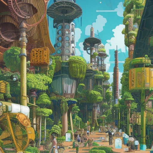 A maximalism fantasy solarpunk city, Highly Detailed, Intricate Artwork, Solarpunk, Comic, Photo Realistic by Studio Ghibli