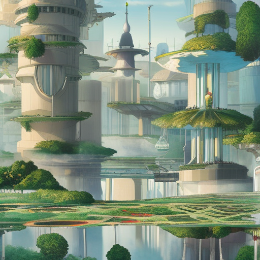 A minimalistic fantasy city, Highly Detailed, Intricate Artwork, Solarpunk, Comic, Photo Realistic by Studio Ghibli