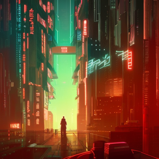 Dystopian cyberpunk Blade Runner 2049 city at night, 8k, Hyper Detailed, Intricate Details, Trending on Artstation, Epic, Comic, Sharp Focus, Deviantart, Beautifully Lit by Studio Ghibli