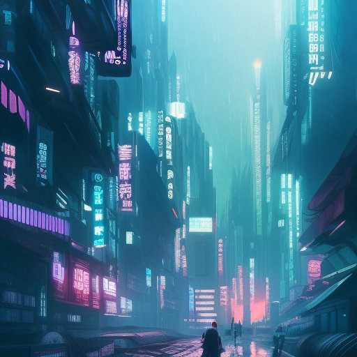 Dystopian cyberpunk Blade Runner 2049 city at night, 8k, Hyper Detailed, Intricate Details, Trending on Artstation, Epic, Comic, Sharp Focus, Deviantart, Beautifully Lit by Alena Aenami, Studio Ghibli