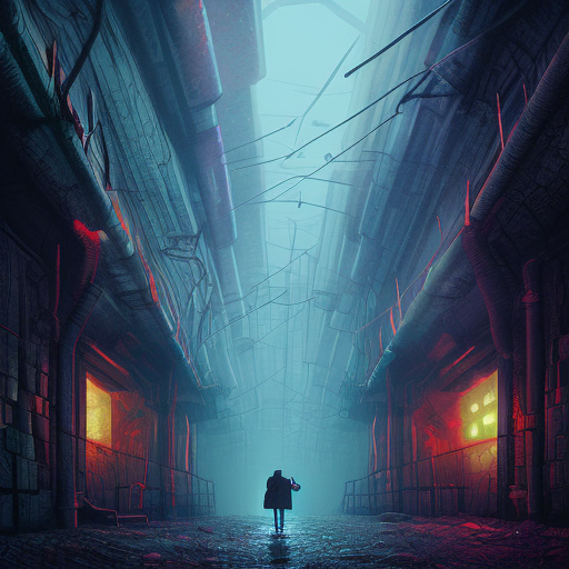Hyper Detailed illustration of an eerie dystopian underground dungeon, 8k, Gothic and Fantasy, Horror, Epic, Sharp Focus, Deviantart by Alena Aenami