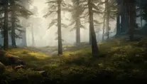 Beautiful landscape of a swedish forest from the view of a mountain, misty, 8k, Award-Winning, Highly Detailed, Beautiful, Octane Render, Unreal Engine, Radiant, Volumetric Lighting by James Gurney, Greg Rutkowski
