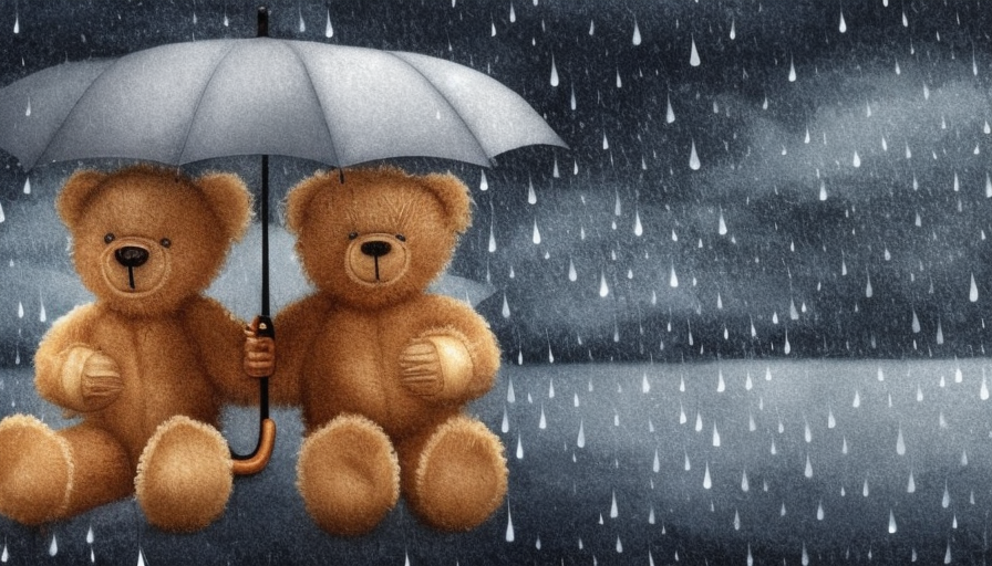 crying teddy bears at a rainy funeral with umbrellas, a dead teddy bear in a coffin in front, 4k, 4k resolution, Foreboding, Highly Detailed, Intricate Details, Ultra Detailed, Large Eyes, Digital Illustration, Cityscape, Rainy Day, Stormy Day, Centered, Artwork, 3D art, Fantasy, Realism, Bleak, Dark, Depressing, Dismal, Dreary, Forbidding, Funeral, Haunting, Muted, Ominous, Sad, Shadowy, Stormy, Subdued, Weary, Crepuscular Rays by Edwin Austin Abbey, Richard Anderson, Alex Colville, Eyvind Earle, Christine Ellger