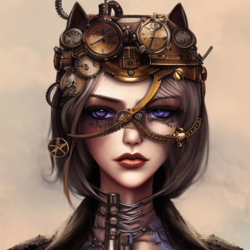 Steampunk catgirl, Highly Detailed, Intricate, Artstation, Beautiful, Digital Painting, Sharp Focus, Concept Art, Elegant