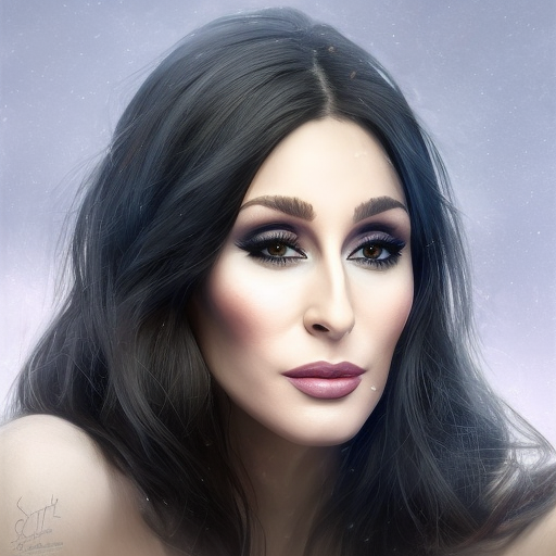 Alluring matte portrait of a beautiful Cher in the style of Stefan Kostic, 8k, High Definition, Highly Detailed, Intricate, Half Body, Matte Painting, Realistic, Sharp Focus, Fantasy, Elegant
