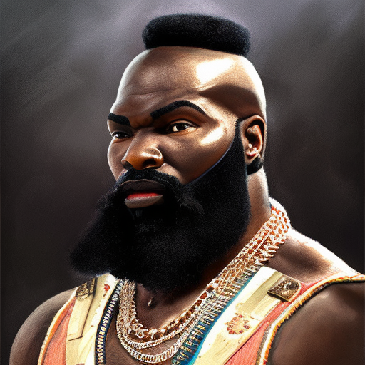 portrait of a beautiful Mr. T in the style of Stefan Kostic, 8k, High Definition, Highly Detailed, Intricate, Half Body, Matte Painting, Edwardian, Realistic, Sharp Focus, Fantasy