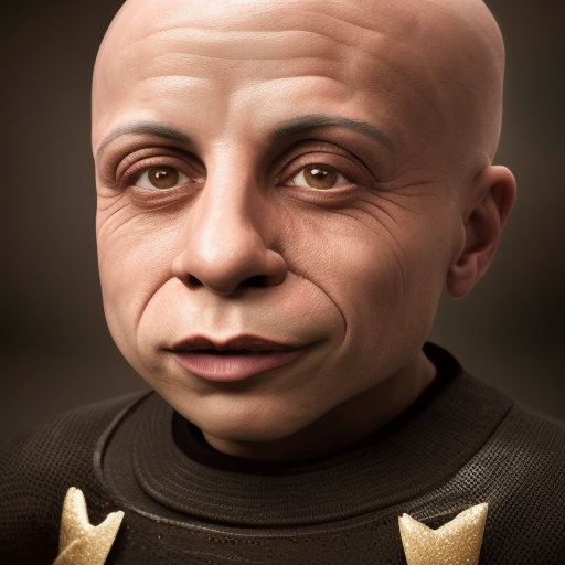 Alluringly Beautiful portrait of Verne Troyer, 4k, 4k resolution, 8k, High Definition, High Resolution, Highly Detailed, HQ, Hyper Detailed, Intricate, Intricate Artwork, Intricate Details, Ultra Detailed, Half Body, Beautiful, Matte Painting, Realistic, Sharp Focus, Fantasy by Stefan Kostic