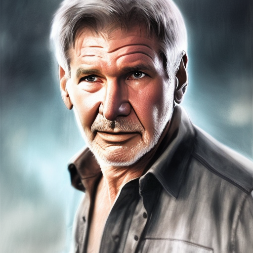 Alluringly Beautiful portrait of Harrison Ford, 4k, 4k resolution, 8k, High Definition, High Resolution, Highly Detailed, HQ, Hyper Detailed, Intricate, Intricate Artwork, Intricate Details, Ultra Detailed, Half Body, Beautiful, Matte Painting, Realistic, Sharp Focus, Fantasy by Stefan Kostic