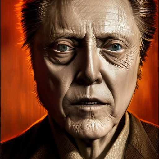 Alluring portrait of Christopher Walken, 4k, 4k resolution, 8k, High Definition, High Resolution, Highly Detailed, HQ, Hyper Detailed, Intricate, Intricate Artwork, Intricate Details, Ultra Detailed, Half Body, Beautiful, Biomechanical, Futuristic, Gorgeous, Matte Painting, Realistic, Sharp Focus, Fantasy by Stefan Kostic