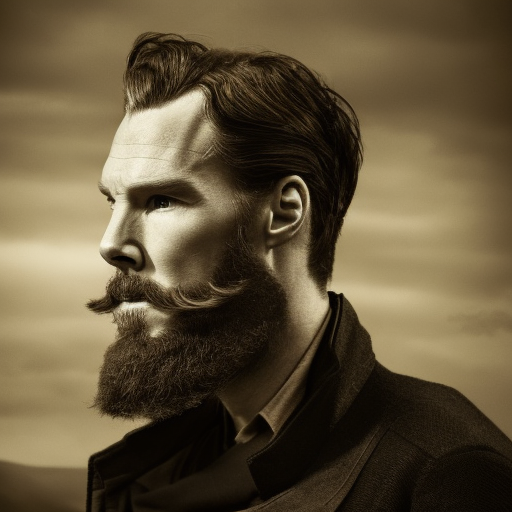 Alluring portrait of Benedict Cumberbatch with a large beard, 4k, 4k resolution, 8k, High Definition, High Resolution, Highly Detailed, HQ, Hyper Detailed, Intricate, Intricate Artwork, Intricate Details, Ultra Detailed, Half Body, Beautiful, Gorgeous, Matte Painting, Realistic, Sharp Focus, Fantasy by Stefan Kostic