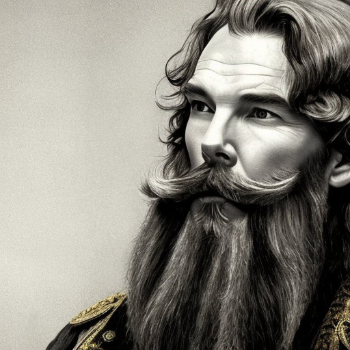 Alluring portrait of Benedict Cumberbatch with a long shaggy beard like rollie fingers, 4k, 4k resolution, 8k, High Definition, High Resolution, Highly Detailed, HQ, Hyper Detailed, Intricate, Intricate Artwork, Intricate Details, Ultra Detailed, Half Body, Matte Painting, Realistic, Sharp Focus, Fantasy by Stefan Kostic