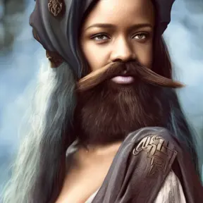 Rihanna as a wizard with a very long beard like Dumbledore, 4k, 4k resolution, 8k, High Definition, High Resolution, Highly Detailed, HQ, Hyper Detailed, Intricate, Intricate Artwork, Intricate Details, Ultra Detailed, Half Body, Beautiful, Gorgeous, Matte Painting, Realistic, Sharp Focus, Fantasy by Stefan Kostic