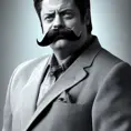 Ron Swanson with Hulk Hogan's mustache, 4k, 4k resolution, 8k, High Definition, High Resolution, Highly Detailed, HQ, Hyper Detailed, Intricate, Intricate Artwork, Intricate Details, Ultra Detailed, Half Body, Beautiful, Gorgeous, Matte Painting, Realistic, Sharp Focus, Fantasy by Stefan Kostic