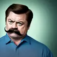 Ron Swanson with Hulk Hogan's mustache, 4k, 4k resolution, 8k, High Definition, High Resolution, Highly Detailed, HQ, Hyper Detailed, Intricate, Intricate Artwork, Intricate Details, Ultra Detailed, Half Body, Beautiful, Gorgeous, Matte Painting, Realistic, Sharp Focus, Fantasy by Stefan Kostic