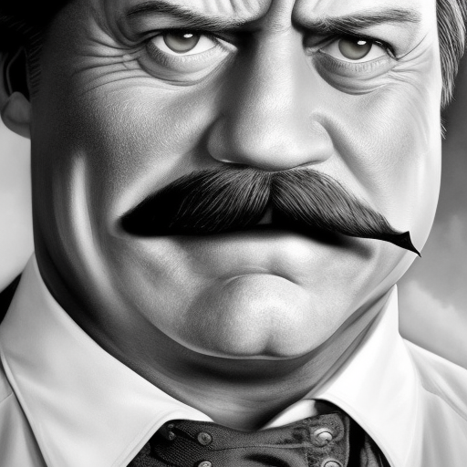 Hulk Hogan's mustache on Ron Swanson's face with hulk Hogan's mustache, 4k, 4k resolution, 8k, High Definition, High Resolution, Highly Detailed, HQ, Hyper Detailed, Intricate, Intricate Artwork, Intricate Details, Ultra Detailed, Half Body, Beautiful, Gorgeous, Matte Painting, Realistic, Sharp Focus, Fantasy by Stefan Kostic