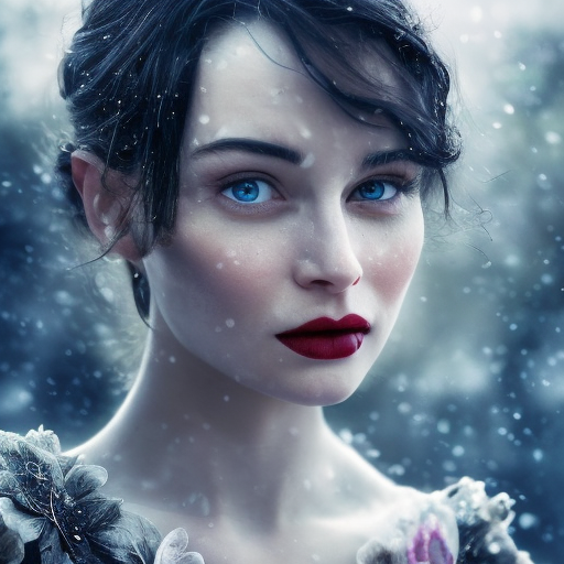 Snow White, Atmospheric, High Definition, Highly Detailed, Hyper Detailed, Intricate Artwork, Intricate Details, Masterpiece, Ultra Detailed, Closeup of Face, Half Body, Beautiful, Gorgeous, Unimaginable Beauty, Spring, Sunny Day, Sharp Focus, Centered, Beautifully Lit, Closeup Portrait, Portrait, Fantasy, Colorful, Vivid by Stefan Kostic