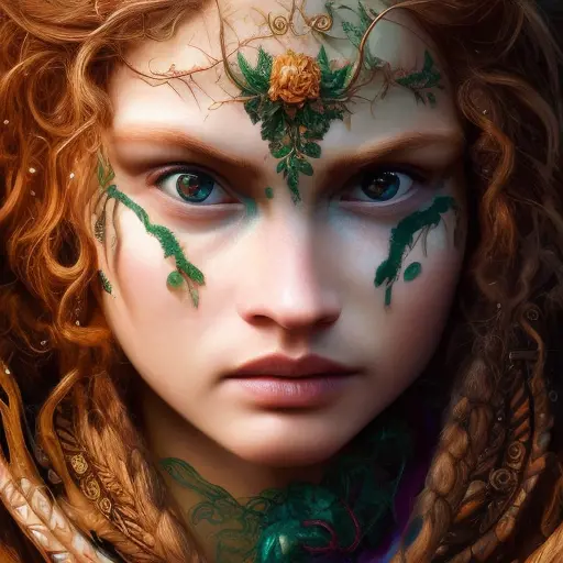 Merida, High Definition, Highly Detailed, Hyper Detailed, Intricate Artwork, Intricate Details, Ultra Detailed, Closeup of Face, Half Body, Beautiful, Matte Painting, Sharp Focus, Centered, Closeup Portrait, Portrait, Fantasy by Stefan Kostic