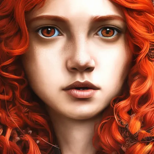 Merida of DunBroch, High Definition, Highly Detailed, Hyper Detailed, Intricate Artwork, Intricate Details, Ultra Detailed, Closeup of Face, Half Body, Beautiful, Red Hair, Matte Painting, Sharp Focus, Centered, Closeup Portrait, Portrait, Fantasy by Stefan Kostic