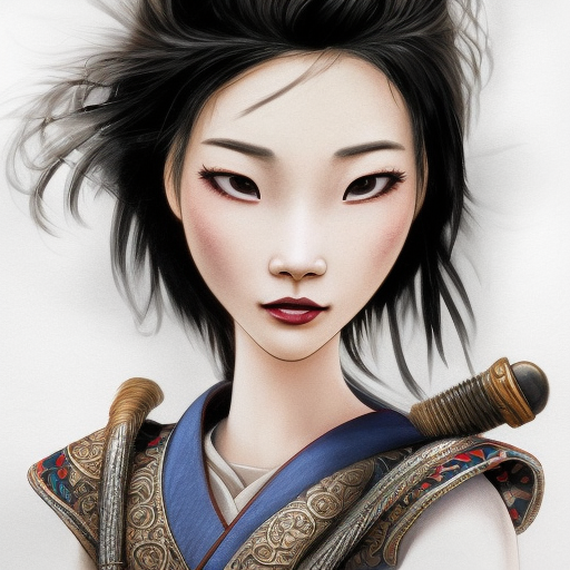 Mulan, High Definition, Highly Detailed, Hyper Detailed, Intricate Artwork, Intricate Details, Ultra Detailed, Closeup of Face, Half Body, Beautiful, Brunette, Small Eyes, Matte Painting, Sharp Focus, Centered, Closeup Portrait, Portrait, Fantasy, Apocalyptic, Depressing, Dismal, Dreadful, Dull, Forbidding, Ominous, Sinister, Terrifying, Threatening, Unnerving by Stefan Kostic