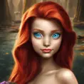 princess Ariel, High Definition, Highly Detailed, Half Body, Beautiful, Full Lips, Large Eyes, Red Hair, Small Nose, Matte Painting, Sharp Focus, Centered by Stefan Kostic