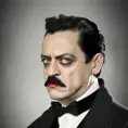 Raul Julia as Gomez Addams, 4k, 4k resolution, 8k, Foreboding, HD, High Definition, High Resolution, Half Body, Beautiful, Matte Painting, Edwardian, Headshot, Moody Lighting, Overcast light, Desaturated, Fantasy, Forbidding, Sinister, Threatening, Unnerving by Stefan Kostic