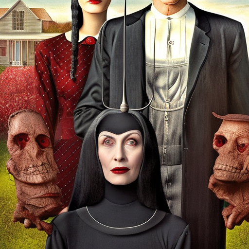 American Gothic with Gomez and Morticia Addams, 4k, 4k resolution, 8k, HD, High Definition, High Resolution, Beautiful, Matte Painting, Fantasy by Stefan Kostic
