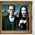 American Gothic with Gomez and Morticia Addams, 4k, 4k resolution, 8k, HD, High Definition, High Resolution, Beautiful, Matte Painting, Fantasy by Stefan Kostic